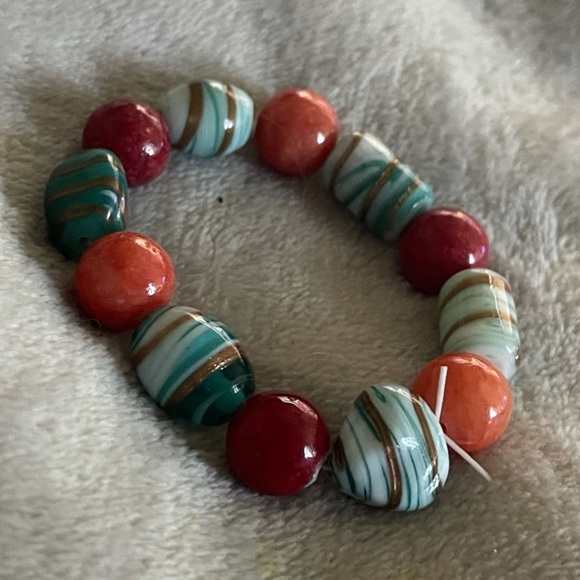 New Handmade Turquoise Red Jasper Angels Breath Beaded Bracelet - Picture 7 of 10